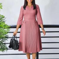 Vestido de talla grande para primavera y otoño, nuevo Color sólido a juego con cuello en V y mangas 3/4, vestido de estilo elegante ajustado para ir al trabajo a la moda - details 1