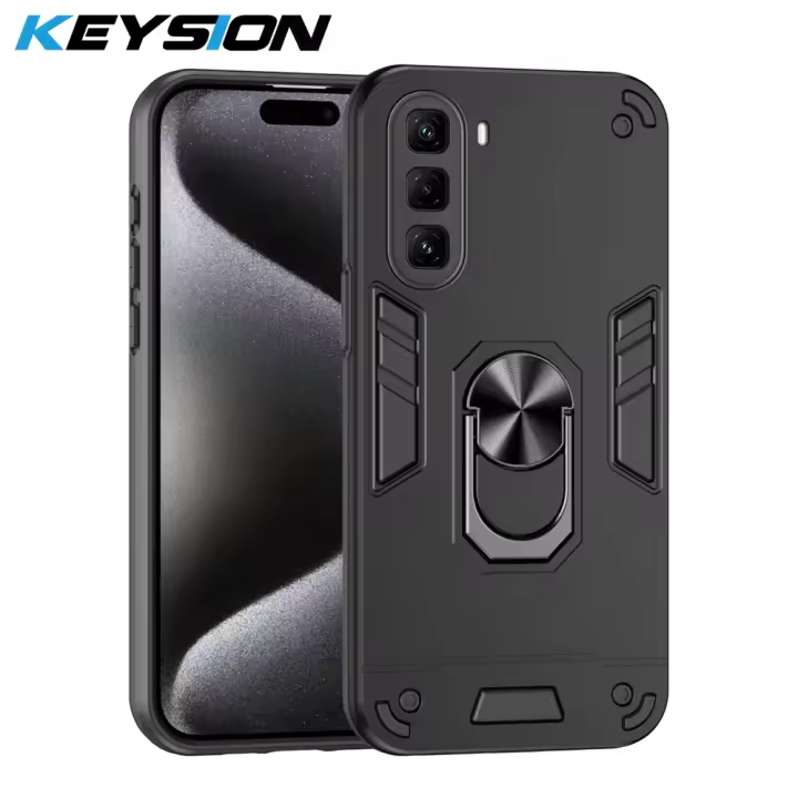 KEYSION-funda a prueba de golpes para Infinix Hot 50 Pro + 4G de silicona + anillo de protección para cámara de PC, funda trasera para teléfono con soporte para Infinix Hot 50 - 1