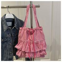 Bolso de hombro de estilo coreano Vintage con hojas de loto, bolso con cordón estampado a la moda, bolso de mano a cuadros bonito, bolsa de almacenamiento - details 20