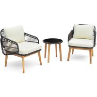 Conjunto de Muebles de Jardín 3 Piezas, 2 Sillones de Polirratán y 1 Mesa con Tablero de Cristal, Juego de Bistro con Cojines, Mesa y Silla para Terraza, Jardín, Patio - details 0