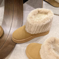 Botas de nieve informales para mujer, zapatos sin cordones, punta redonda, terciopelo de felpa sólido, tacón medio cálido, impermeables, invierno - details 12