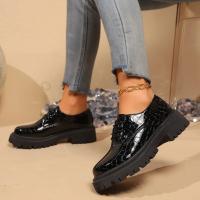 Zapatos planos negros de suela gruesa para mujer, mocasines con forma de barco de un pie, cuero Oxford informal de diseñador, novedad - details 2