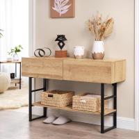 Mueble Consola de Mesa de Entrada de Metal Prensado 2 Cajones y Estante Regulable en Altura - details 0