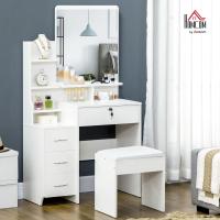 Taburete y Espejo Mesa Maquillaje con 4 Cajones 4 Compartimientos Almacenamiento Estilo Morno 80x38x143 cm Blanco - details 1