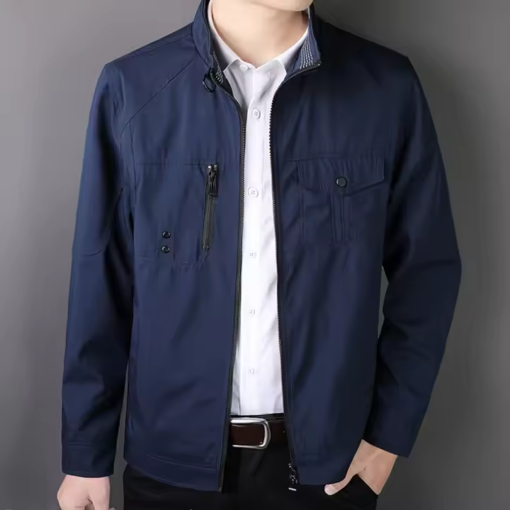 Chaqueta Ligera de Primavera para Hombres Ajuste Delgado, Corte Casual, Material de Poliéster, Cierre de Cremallera, Ideal para Trabajo y Uso al Aire Libre - 1