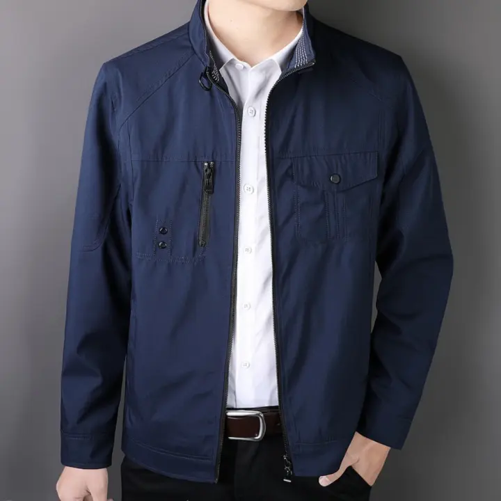 Chaqueta Ligera de Primavera para Hombres Ajuste Delgado, Corte Casual, Material de Poliéster, Cierre de Cremallera, Ideal para Trabajo y Uso al Aire Libre - 1