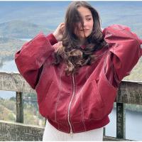 Chaqueta Bomber de Cuero para Mujer Arayas Casuales con Cremallera Chaquetas de Manga Larga Sueltas con Borla Moda 2024 - details 6