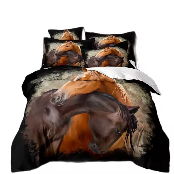 Cubierta de Edredón de Moda de Caballo de Lujo 3D Conjunto de Ropa de Cama de Poliéster con Estampado de Caballos Galopantes - 1