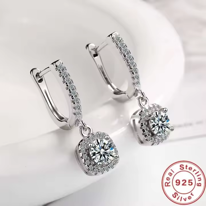 Moissanita HIE de 2 quilates para mujer, diamantes hechos en laboratorio, plata pura, pendientes, joyas exquisitas - 1
