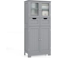 Armario Suelo de Baño, Mueble de Baño con Estantes Ajustables, Mueble de Almacenaje con Cajones y Doble Puerta, Mueble Lateral Multifuncional para Cocina (Gris) - details 0