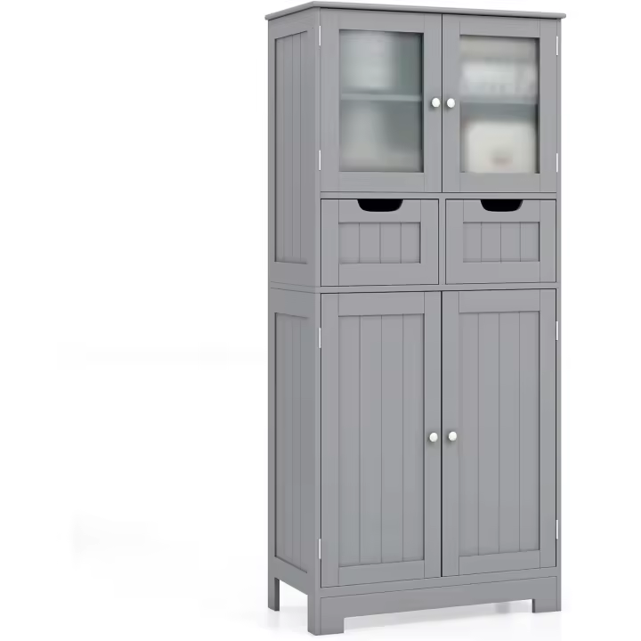 Armario Suelo de Baño, Mueble de Baño con Estantes Ajustables, Mueble de Almacenaje con Cajones y Doble Puerta, Mueble Lateral Multifuncional para Cocina (Gris) - 1