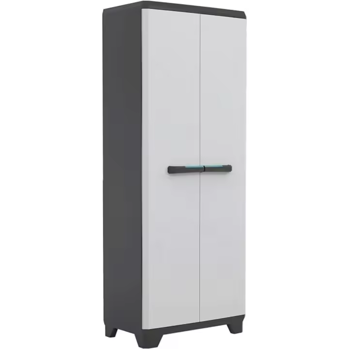 Escobero de almacenaje Resina 2 Puertas y 3 baldas Color Negro Gris,Tiradores - 1