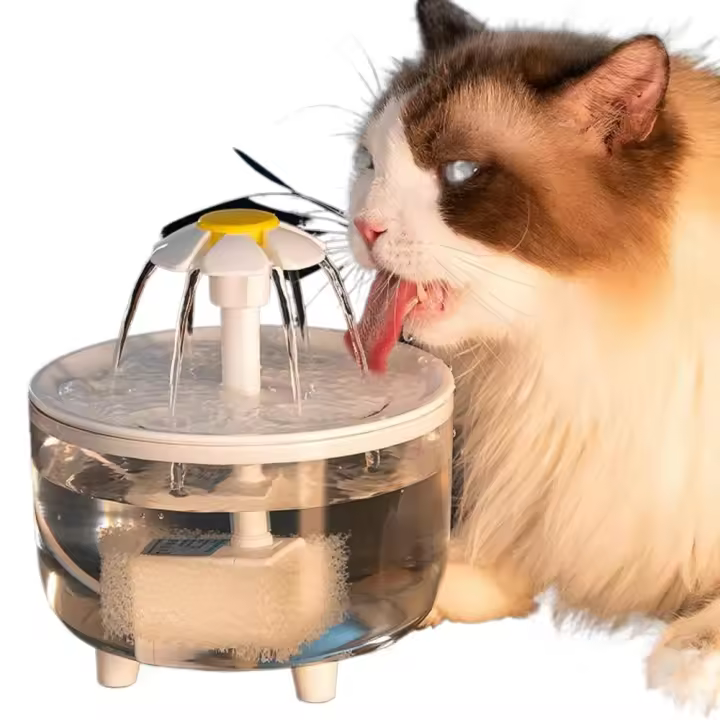 Fuente de Agua para Mascotas de 15 x 15 x 16 cm, Fuente de Agua silenciosa para Gatos de 1 litro, dispensador de Agua eléctrico Estilo Flor, Fuente de Agua inalámbrica para Gatos con Filtro - 1
