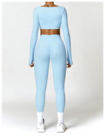 Conjunto de Yoga para Mujer de Manga Larga y Ajustado Traje Deportivo de Fitness de Cintura Alta Secado Rápido Top Largo + Leggings Material Exterior de Nylon Adecuado para Primavera/Verano - details 18