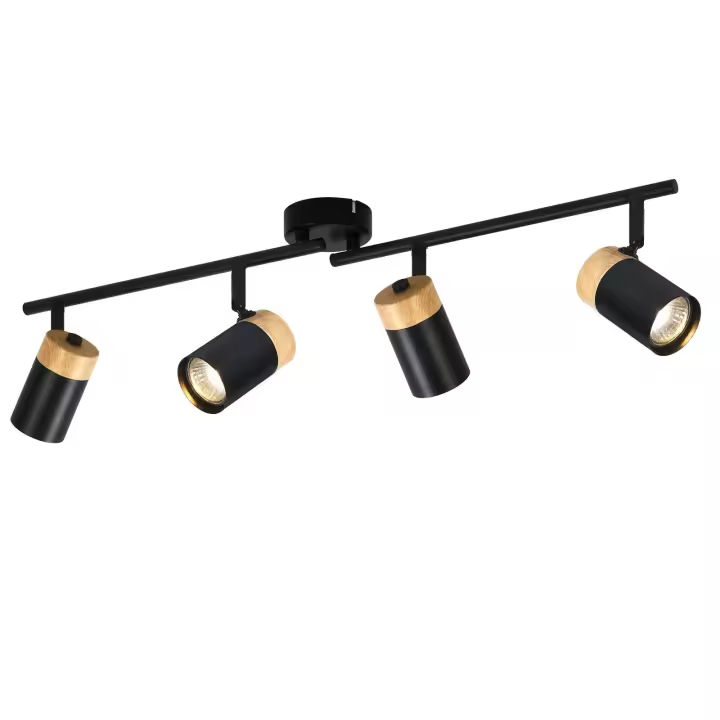CBJKTX Plafón 4 focos de madera GU10 negro regulable 330 °   para sala de estar dormitorio cocina habitación infantil sin bombilla - 1