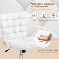 Silla de Oficina sin Reposabrazo Silla Oficina Tapizada de Cuero PU Silla con Ruedas Silla Ergonómica Base Metal Blanca - details 50