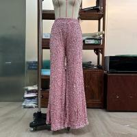 Pantalones de Cintura Alta para Mujer con Lentejuelas Pantalones de Pierna Ancha Rojos Cómodos de Otoño Talla Única - details 12