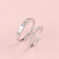 Anillo de pareja de 34 tipos, simple y moderno, par de circonitas de corona para hombres y mujeres, anillo de diamantes de simulación de boda abierto - details 6