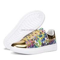 Nuevo diseño de fiesta de moda, zapatos de tenis dorados para mujer, zapatillas blancas planas grandes 48 gruesas, precio bajo, adolescente americano - details 0