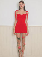 Vestido corto ajustado de verano, sexy, con tirantes finos, fruncido, espalda descubierta, lazo y volantes para mujer - details 1