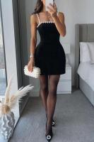 Elegante Vestido de Perlas 3D Cinturón de Spaghetti Slim Mini sin Mangas de Primavera para Mujeres - details 0