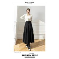 Faldas elegantes de lana sintética para mujer, falda informal holgada de cintura alta con bolsillos para oficina, Otoño e Invierno - details 0