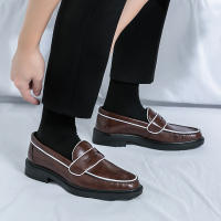 Mocasines de colores británicos para hombre, zapatos informales de tacón bajo con punta redonda de PU, simples y clásicos, de negocios - details 14