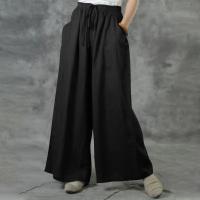 Nuevos pantalones de pierna ancha informales de talla grande de verano, pantalones de cintura elástica de lino y algodón de Color sólido, pantalones con cordón de calle para mujer - details 8