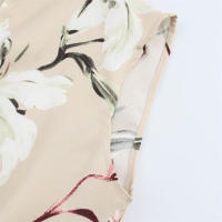 OUWU- Vestido Midi De Satén Con Estampado Floral Para Mujer De, Escote En V, Mangas Cortas, Detalles Plisados, Abertura En La Espalda, Cremallera Invisible, Vestido De Primavera Y Verano, Nueva Falda Elegante Informal - details 8