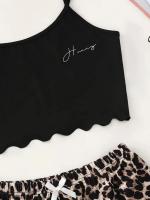 Conjunto de Pijama Estampado de Leopardo para Mujer Lencería Sexy, Ropa de Dormir con Cuello en V, Top Sin Mangas y Pantalones Cortos - details 3