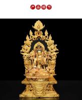 Pedestal de loto antiguo dorado de cobre, Guan Gong divino, altar del Dios de la riqueza, base de estatua de 7 pulgadas, nicho de Buda - details 1