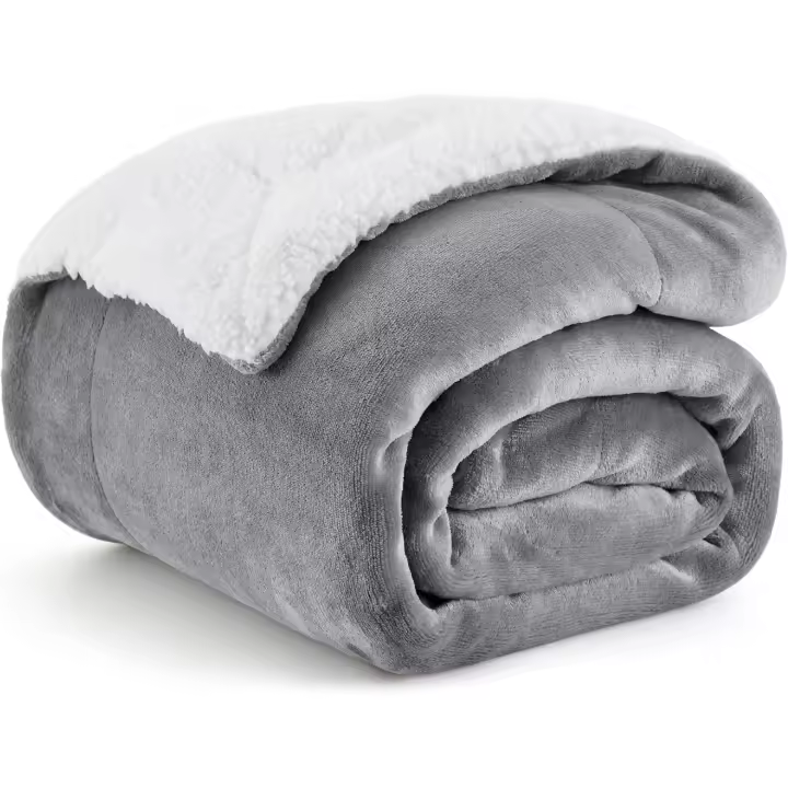 Bedsure Manta Cama 90 Invierno - Manta Sofá Grande Polar Reversible de Franela y Sherpa, Manta Sofá Gruesa 150x200 cm de Microfibra Suave y Borreguito, Gris - 1