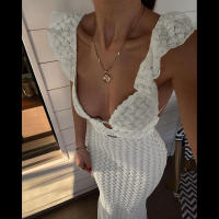 BUNO-Vestido de dos pisos de gato extraño para mujer, vestido con volantes huecos, tirantes sin espalda, encaje liso escalonado, elegante, para fiesta, ajustado - details 6