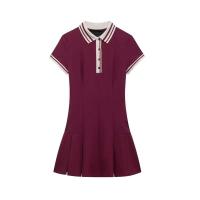 TRZA-Mini vestido de punto plisado acanalado en contraste para mujer, cuello polo, mangas cortas, vestidos femeninos, moda elegante - details 1