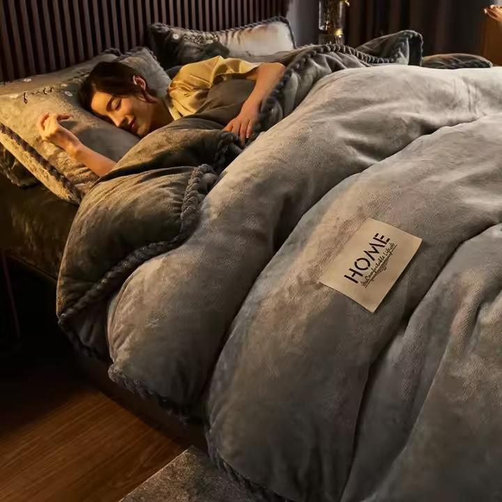 Funda nórdica suave y cálida de terciopelo de leche azul, manta de felpa de doble cara, ropa de cama de lujo, tamaño Queen, invierno, nuevo - 1