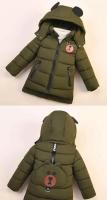 Winter New Baby Boys Jacket Solid Color Cartoon Bear Pattern Thicken Keep Warm Hooded Outwear For 1-6Y Kids Down Cotton Overcoat - details 8