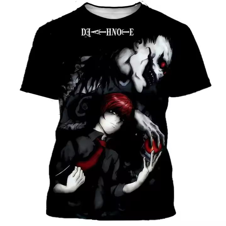 Camiseta con estampado 3D de Anime japonés Death Note para hombre, camiseta informal de talla grande con movimiento Haruku Street Hip Hop, transpirable de secado rápido - 1