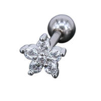 Pendiente de tuerca con forma de flor clásica para mujer, piercing para oreja, parte superior, labret, joyería para el cuerpo, 1,2x6mm, color plateado, 2 uds. - details 7