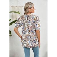 Camiseta holgada con estampado vintage para mujer, ropa de manga corta de estilo coreano a la moda, Top informal con cuello en V para mujer - details 11