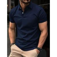 Polo de manga corta para hombre, camisa informal de Color sólido con botones - details 2
