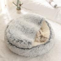 Esterilla redonda de felpa larga y cálida para mascotas, cueva interior, saco de dormir, casa para perros, cojín para gatos, cama para gatos, suministros de invierno - details 1