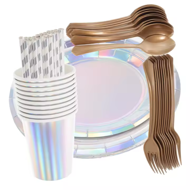 1 Juego de platos y vasos de papel desechables, suministros para fiestas, vajilla desechable elegante para eventos - 1