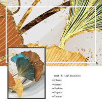 Lienzo de Pintura Moderna Nórdica en Azul y Oro con Hojas de Plantas y Ginkgo Abstracto para Decoración de Sala de Estar - details 5