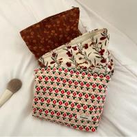 Bolsa de Maquillaje de Pana Retro con Estampado de Flor Ideal para Viajes Organizador de Cosméticos - details 9