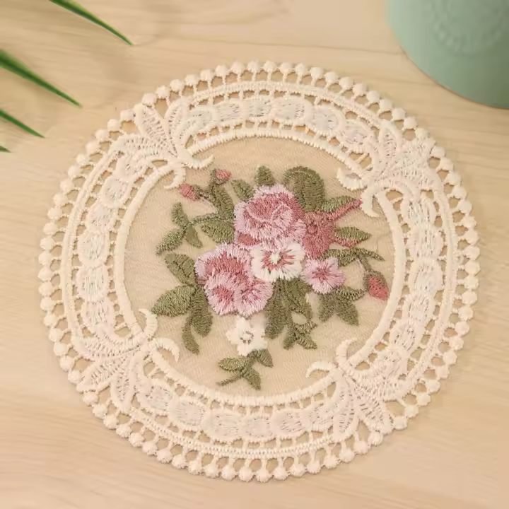 Posavasos de encaje bordado para decoración de mesa, tapete de tela de estilo europeo, aislamiento, tazas de café, posavasos - 1