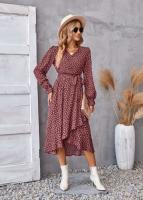 Elegante Vestido Midi de Moda Retro Cuello en V Floral Largo Mango para Mujeres - details 5