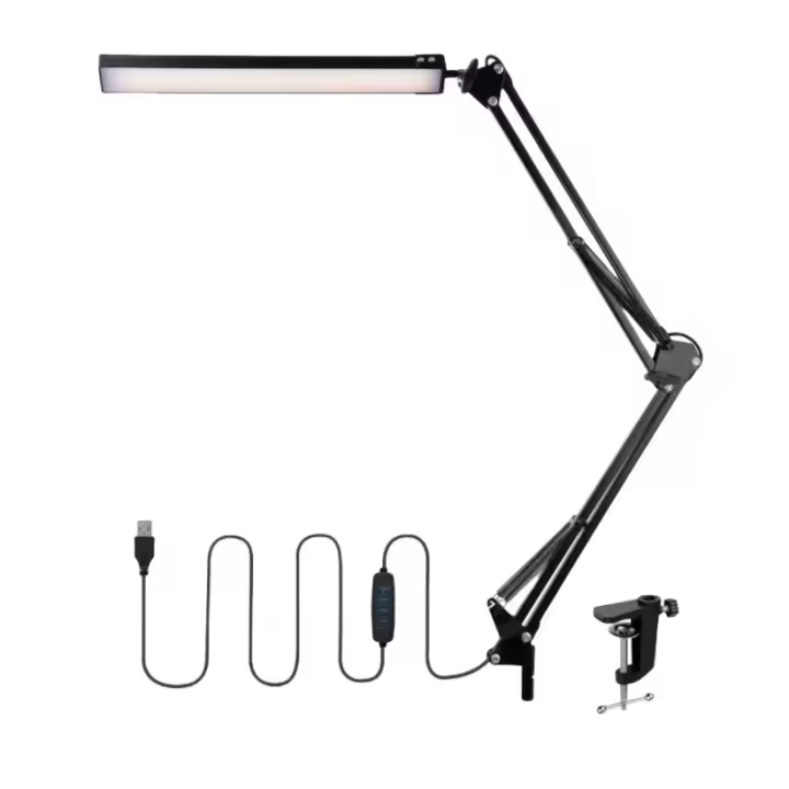 Lámpara de escritorio LED con abrazadera Lámpara de escritorio con brazo oscilante 360 °   Luz de escritorio ajustable para el cuidado de los ojos 3 modos de color 10 niveles de brillo - 1