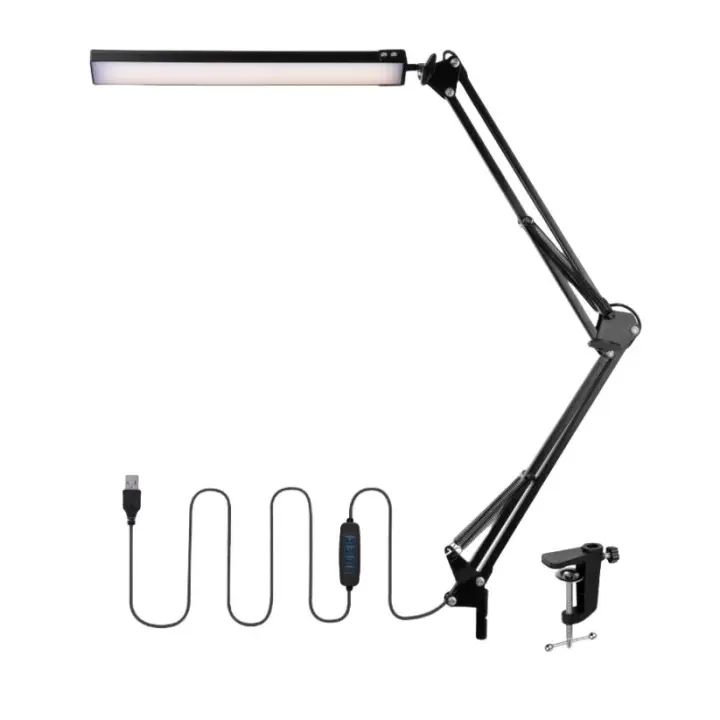 Lámpara de escritorio LED con abrazadera Lámpara de escritorio con brazo oscilante 360 °   Luz de escritorio ajustable para el cuidado de los ojos 3 modos de color 10 niveles de brillo - 1