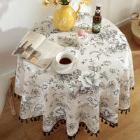 Mantel Vintage de lino y algodón, cubierta de mesa redonda lavable rústica Floral Pastoral para decoración de granja, Picnic, decoración de mesa - details 0