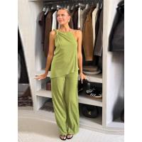 Moda Casual Color Sólido Camisola Asimétrica Top, Conjunto Pantalones Pierna Ancha, Mujer 2025 Verano Nuevo - details 3